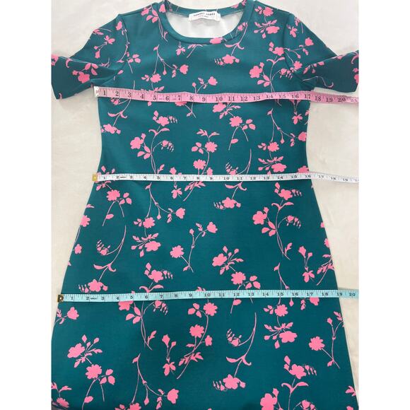 Sonnet James A Play Dress Short Sleeve Midi Teal Green with Pink Flower Pattern - Picture 6 of 7
